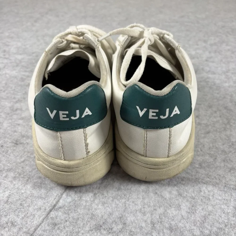 Veja White Green Leather Shoes Sneakers Mens Sz 10 Low Top Casual Lace Up Brazil